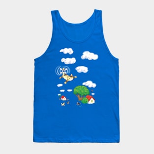 cartoon flying cat over houses Tank Top